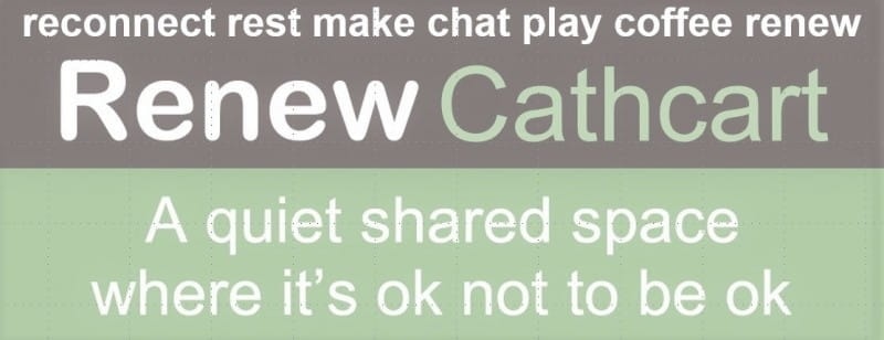 Logo for renew wellbeing - reconnect rest make chat play coffee renew - a quiet shared space where it's ok not to be ok