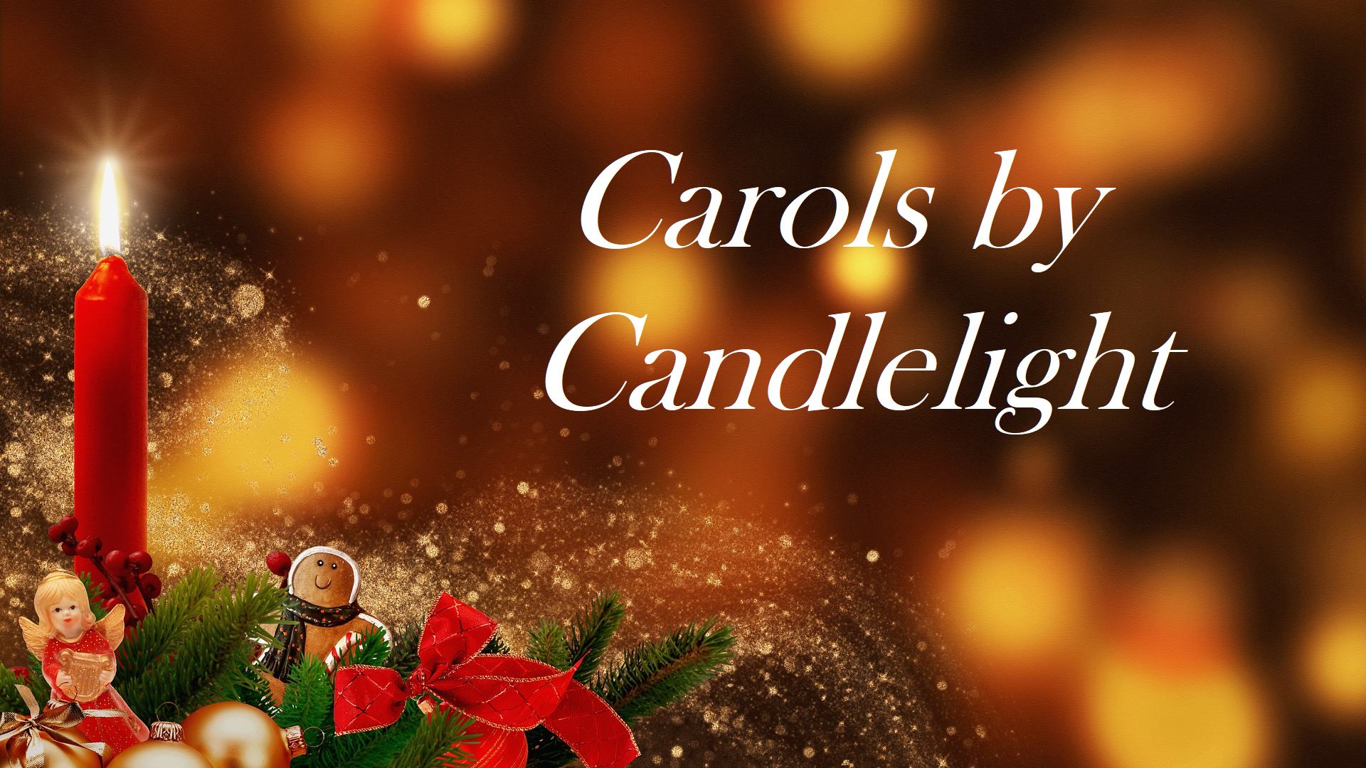 Candle display with Carols by Candlelight text superimposed