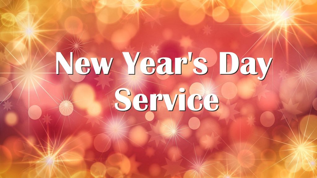 Glittery image with New Year's Day Service text superimposed