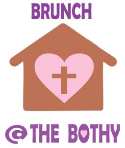 Brunch at the bothy logo with words and at centre there is an image of a cross within a heart within a house.